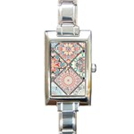 Flowers Pattern, Abstract, Art, Colorful Rectangle Italian Charm Watch