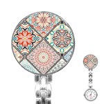 Flowers Pattern, Abstract, Art, Colorful Stainless Steel Nurses Watch