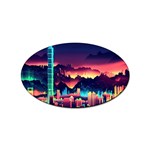 Cityscape Building Painting 3d City Illustration Sticker Oval (10 pack)