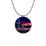 Cityscape Building Painting 3d City Illustration 1  Button Necklace