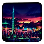 Cityscape Building Painting 3d City Illustration Square Glass Fridge Magnet (4 pack)