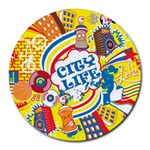 Colorful City Life Horizontal Seamless Pattern Urban City Round Mousepad