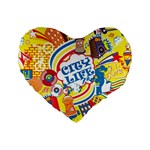 Colorful City Life Horizontal Seamless Pattern Urban City Standard 16  Premium Flano Heart Shape Cushions
