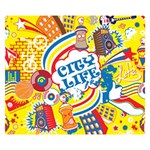 Colorful City Life Horizontal Seamless Pattern Urban City Premium Plush Fleece Blanket (Small)