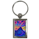 Blue And Purple Mountain Painting Psychedelic Colorful Lines Key Chain (Rectangle)