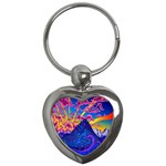 Blue And Purple Mountain Painting Psychedelic Colorful Lines Key Chain (Heart)