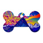 Blue And Purple Mountain Painting Psychedelic Colorful Lines Dog Tag Bone (One Side)