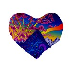 Blue And Purple Mountain Painting Psychedelic Colorful Lines Standard 16  Premium Heart Shape Cushions
