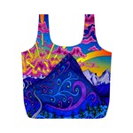 Blue And Purple Mountain Painting Psychedelic Colorful Lines Full Print Recycle Bag (M)