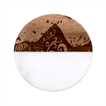 Blue And Purple Mountain Painting Psychedelic Colorful Lines Classic Marble Wood Coaster (Round) 