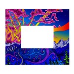 Blue And Purple Mountain Painting Psychedelic Colorful Lines White Wall Photo Frame 5  x 7 