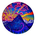 Blue And Purple Mountain Painting Psychedelic Colorful Lines Round Glass Fridge Magnet (4 pack)