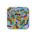 Vintage Tattoos Colorful Seamless Pattern Rubber Coaster (Square)