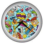 Vintage Art Tattoos Colorful Seamless Pattern Wall Clock (Silver)