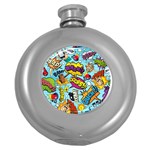 Comic Elements Colorful Seamless Pattern Round Hip Flask (5 oz)