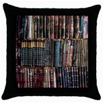 Assorted Title Of Books Piled In The Shelves Assorted Book Lot Inside The Wooden Shelf Throw Pillow Case (Black)