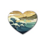 Sea Asia Waves Japanese Art The Great Wave Off Kanagawa Rubber Heart Coaster (4 pack)
