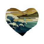 Sea Asia Waves Japanese Art The Great Wave Off Kanagawa Standard 16  Premium Flano Heart Shape Cushions