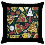 Seamless Pizza Slice Pattern Illustration Great Pizzeria Background Throw Pillow Case (Black)