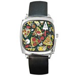Seamless Pizza Slice Pattern Illustration Great Pizzeria Background Square Metal Watch