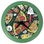 Seamless Pizza Slice Pattern Illustration Great Pizzeria Background Color Wall Clock