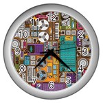 Pattern Design Art Techno  Dj Music Retro Music Device Wall Clock (Silver)
