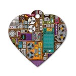 Pattern Design Art Techno  Dj Music Retro Music Device Dog Tag Heart (Two Sides)
