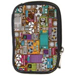 Pattern Design Art Techno  Dj Music Retro Music Device Compact Camera Leather Case