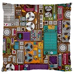 Pattern Design Art Techno  Dj Music Retro Music Device Large Premium Plush Fleece Cushion Case (One Side)