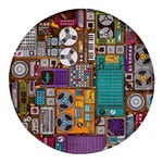 Pattern Design Art Techno  Dj Music Retro Music Device Round Glass Fridge Magnet (4 pack)