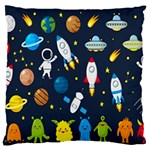 Big Set Cute Astronauts Space Planets Stars Aliens Rockets Ufo Constellations Satellite Moon Rover Standard Premium Plush Fleece Cushion Case (One Side)