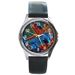 Gray Circuit Board Electronics Electronic Components Microprocessor Round Metal Watch