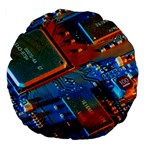 Gray Circuit Board Electronics Electronic Components Microprocessor Large 18  Premium Flano Round Cushions