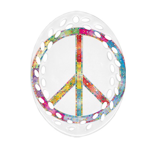 Flourish Decorative Peace Sign Oval Filigree Ornament (Two Sides) from ArtsNow.com Front