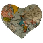 Vintage World Map Large 19  Premium Flano Heart Shape Cushions