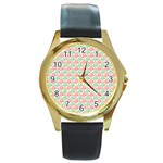 Background Pattern Leaves Texture Round Gold Metal Watch