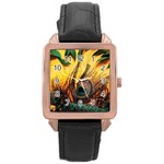 City Light Sky Landmark Painting Rose Gold Leather Watch 