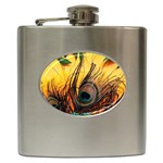 Sunset Illustration Water Night Sun Landscape Grass Clouds Painting Digital Art Drawing Hip Flask (6 oz)