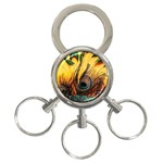 Forest Owl Art Snow Winter 3-Ring Key Chain