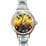 Landscape Bright Scenery Drawing Rivers Blue Lovely Round Italian Charm Watch