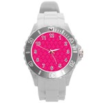 Pink Pattern, Abstract, Background, Bright Round Plastic Sport Watch (L)