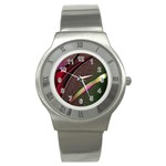 Texture Abstract Curve  Pattern Red Stainless Steel Watch