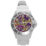 Violet Paisley Background, Paisley Patterns, Floral Patterns Round Plastic Sport Watch (L)