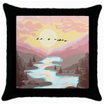 Mountain Birds River Sunset Nature Throw Pillow Case (Black)