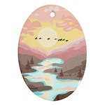 Mountain Birds River Sunset Nature Oval Ornament (Two Sides)