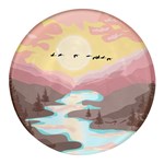 Mountain Birds River Sunset Nature Round Glass Fridge Magnet (4 pack)