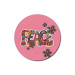 Flower Power Hippie Boho Love Peace Text Pink Pop Art Spirit Rubber Coaster (Round)