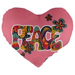 Flower Power Hippie Boho Love Peace Text Pink Pop Art Spirit Large 19  Premium Heart Shape Cushions