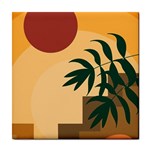 Arch Stairs Sun Branches Leaves Boho Bohemian Botanical Minimalist Nature Tile Coaster