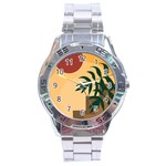 Arch Stairs Sun Branches Leaves Boho Bohemian Botanical Minimalist Nature Stainless Steel Analogue Watch